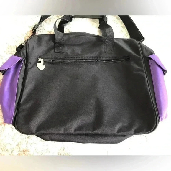 Laptop Messenger Bag in purple & black.Fits 13-17” Laptop. Multiple compartments - Picture 2 of 8